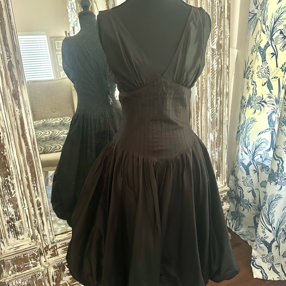 Rickie Freeman for Teri Jon Black V-Neck Long Sleeve Fit and Flare Maxi